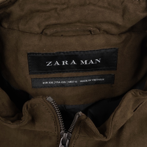 Zara Man Faux Suede Bomber Jacket Coat Army Green - Picture 6 of 6